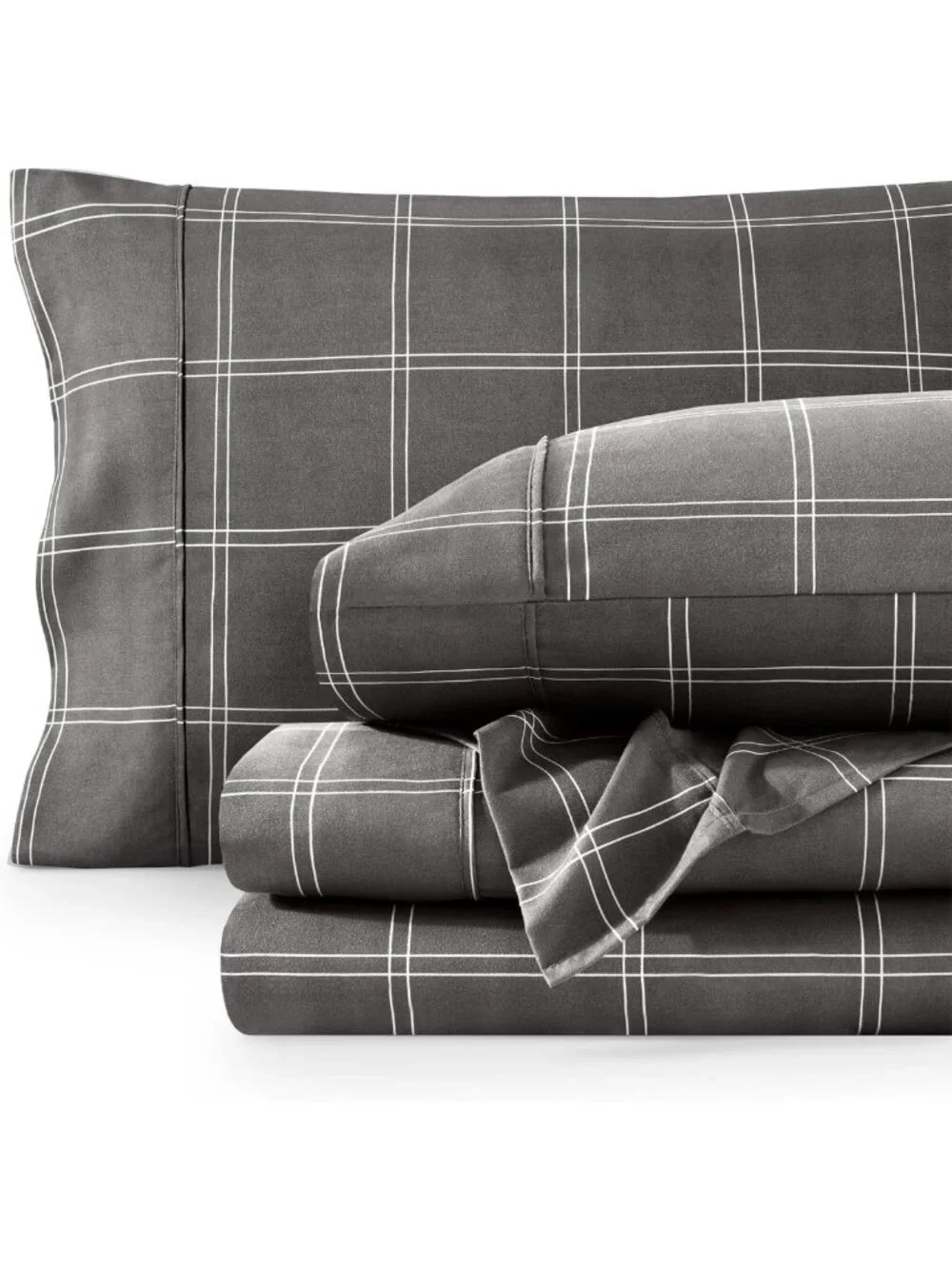 Modern Plaid Queen Sheet Set - Soft, Stylish Grey/White Bedding Essentials